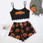 Halloween Pajamas Set Women Sleepwear Devil Pumpkin Print Short Sleeve Tops and Shorts Set Home Clothes Nightwear