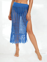 Womens Swimwears Skirts Knit Hollow Out Bikini Cover-ups See Through Club Beach Sexy Tie-ups Waist Tassel Hem Split Skirts