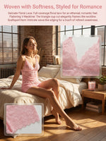Wirefree Lace Bra Panty Set Soft Seamless Bralette Breathable Floral Lace Comfortable Everyday pajamas Set C2677