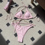 Sexy White Shell String Halter Triangle Bikini Set Women Swimwear Micro Thong Swimsuit Bathing Suit Mini Bikinis 2026 Mujer Swim