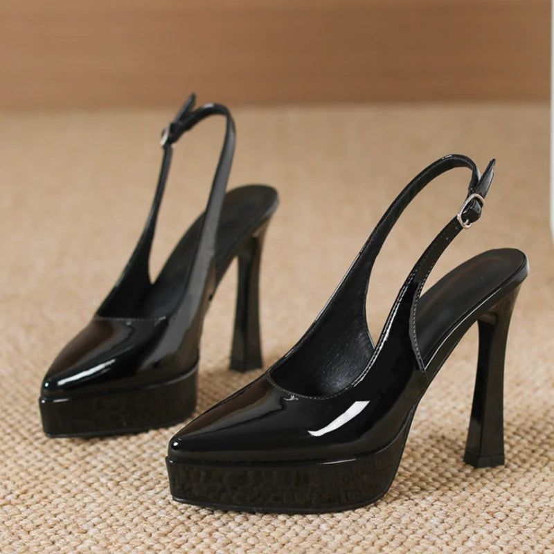 Baotou Slingbacks Sandals Women's Summer 2026 New Pointed Thin Heel High Heels for Ladies Waterproof Table Not Tired Foot Shoes