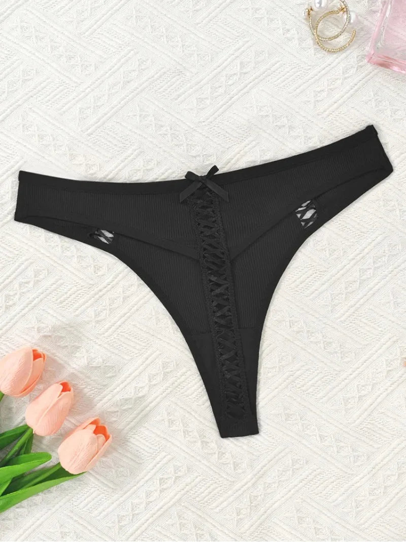 1pcsWomen Low Rise Sexy Thongs Comfortable Bow New Fashion Bandage Female G-string Intimate Lingerie Solid T-back