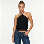 2026 Summer Women's Backless Lace Hem Tank Tops Slim Fit Halter Vest Daily Fashion Going Out Sleeveless Shirts