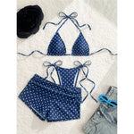 S - XL With Shorts Polka Dot Halter Bikini Female Swimsuit Women Swimwear Three-pieces Bikini Set Bather Bathing Suit Swim V8292