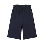 Women's Layered Decorative Waist Casual Shorts Navy Blue Waist Drawstring Wide Leg Knee Shorts Casual Culottes For Women TSP2