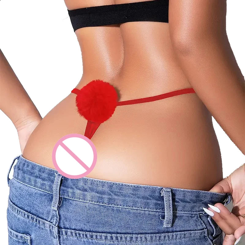 1pcs Hot Sale New Year Red Women Sexy thongs Christmas Style Ball Erotic Sexy Lingerie Bow Decor Female Underwear Lady g-string