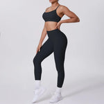 Women's Seamless Yoga Set Cross Back Sports Bra & High Waist Booty Lifting Yoga Leggings Gym Running Fitness Workout Outfit