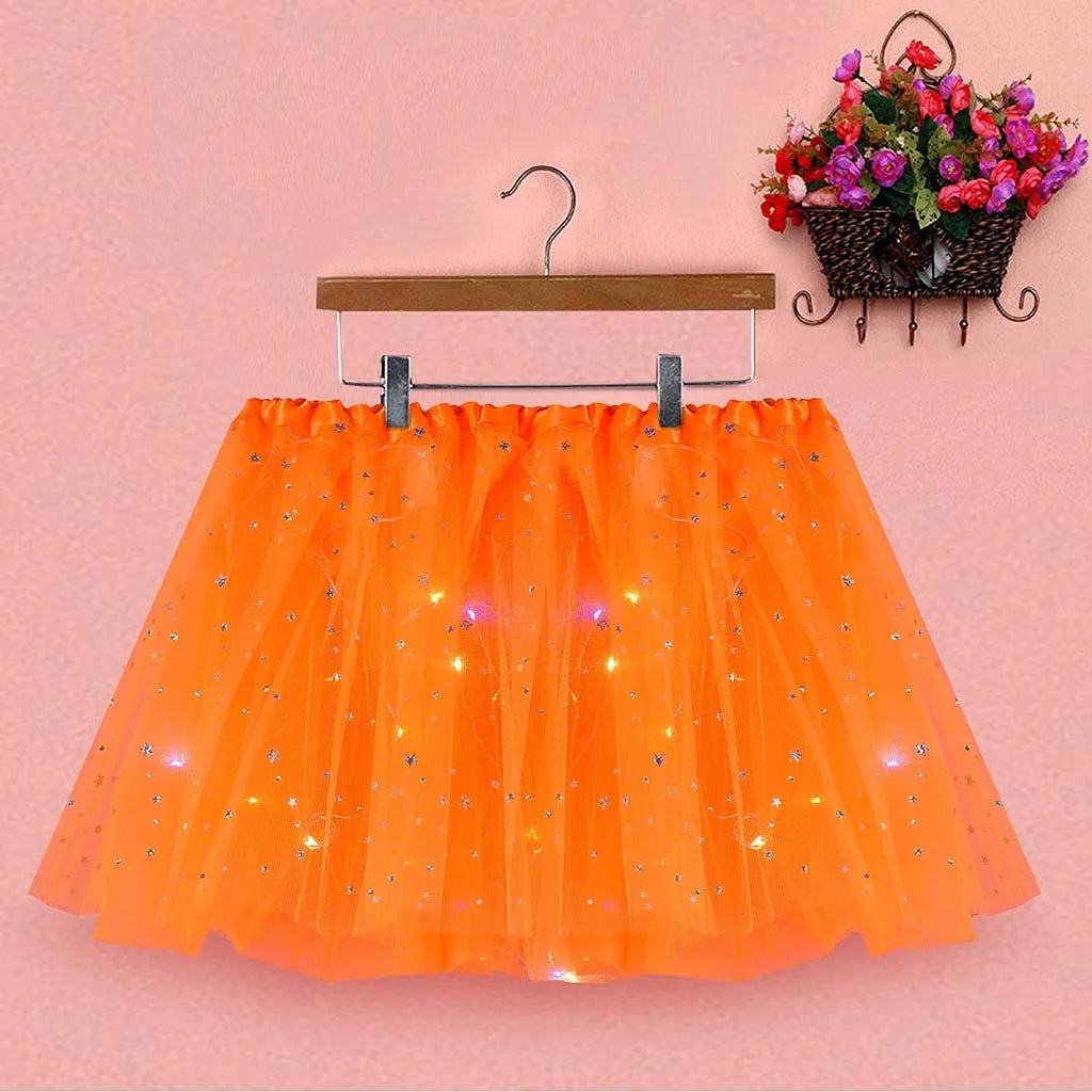 Women's Tulle Skirt Star Sequined Short Tutu Skirt Fancy Ballet Dancewear Party Costume Ball Gown Led Light Luminous Mini Skirts