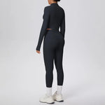New Women Yoga Set Solid Color Double-Sided Brushed Bare Feel Short Long-Sleeve Jacket Tight Pants Running Fitness 2-Piece Set