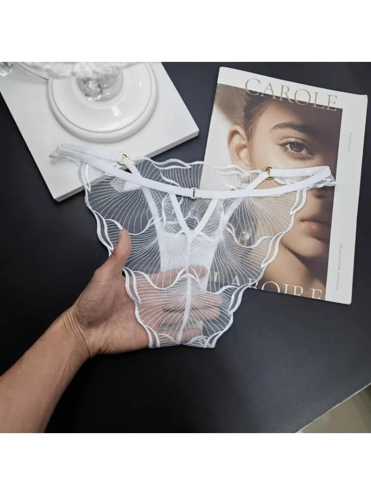 Summer French Flower Embroidery Bralette Beachwear Pure Desire Ultra Thin Light Support Wirefree Romantic Niche Set AU MOYISU