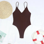 2026 Sexy One Piece Swimsuit Swimwear Women Pit Striped V-neck Backless Retro Solid Beachwear Bathing Suit Maillot De Bain Femme