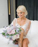 Luminous Lace & Pearls Luxurious Tulle Bride Sheer Robe Luxury Pearl Bridal Voile Robe for a Sparkling Wedding Day Kimono Robe