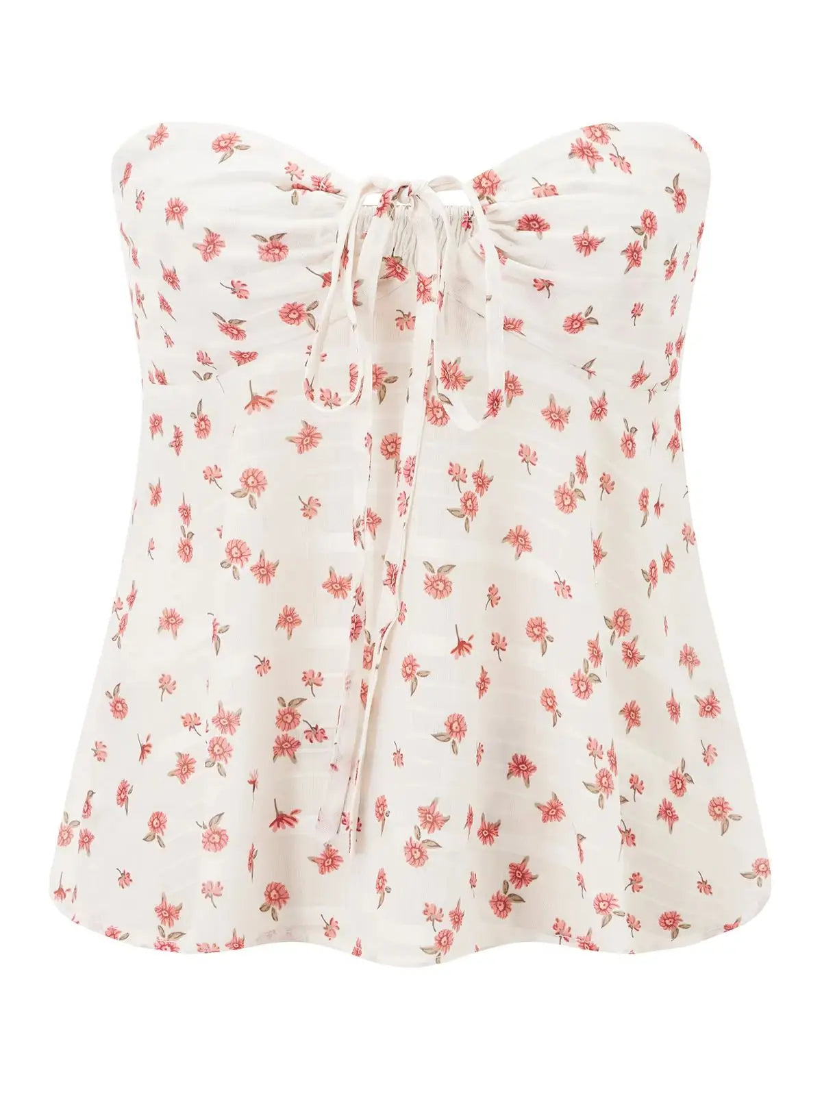 Summer Women Tie-up Tube Tops Floral Print Drawstring Strapless Bandeau Vest Backless Shirts for Streetwear Aesthetic Clothes