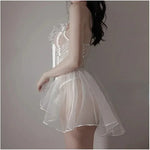 Sexy Lingerie Black Lace Short Nightdress Women Perspective Underwear Suspender Slim Dress Lolita Exotic Costume For Sex Suit