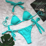 Luxury Rhinestones Bikin 2026 New Women Solid Red Blue Bandage Cross Diamond Thong Swinsuit Beach Bathing Suit Swimwear Biquini