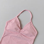Women's Backless Yoga Sports Vest Neck Hanging Sexy Fitness Pilates Tight Long Top Gathered Sports Bra for Yoga