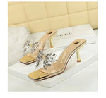 BIGTREE New Crystal Slippers Shoes Women Fine High Heels Transparent Sandals Female Slippers Sexy Outside Beaded Beach Shoes