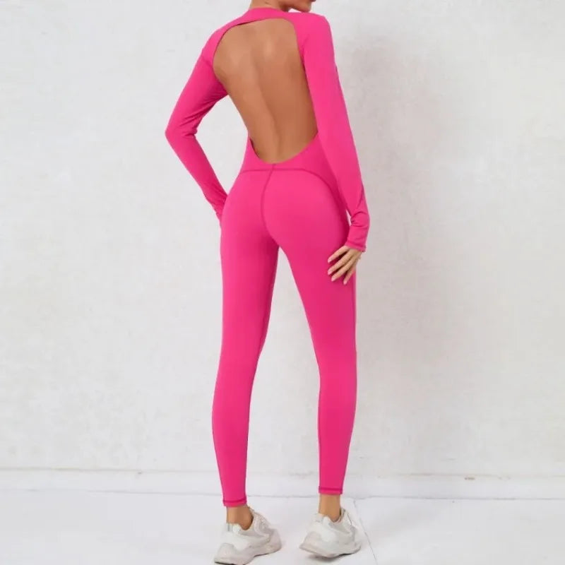 Women's Seamless Yoga Jumpsuits Backless Sexy Long-Sleeved One-Piece Butt-Lifting Gym Nude Feel Workout Gym Training Bodysuits