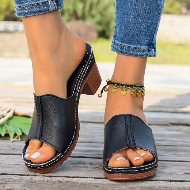 New Round Headed Sexy Elegant Comfortable Casual Slippers Fashionable Fish Mouth Temperament High-heeled