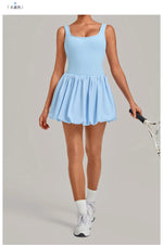 Nake Fake Two-piece Tennis Dresses Women's Anti Glare Pleated Fluffy Skirt Bulit-in Pocket Shorts Outwear Gym Fitness Golf Dress
