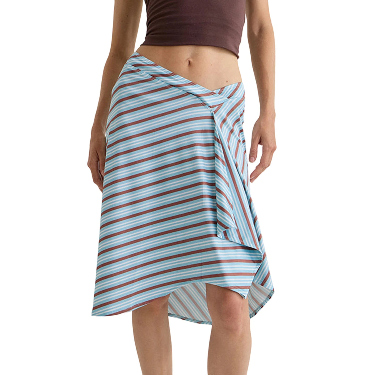Summer Solid/Stripe/Plaid Midi Skirts for Women Casual Elegant A-Line Skirt for Beach Vacation Streetwear