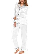 Womens Silk Satin Pajamas Loungewear Two-piece Sleepwear Button-Down Full Sleeve LongSet