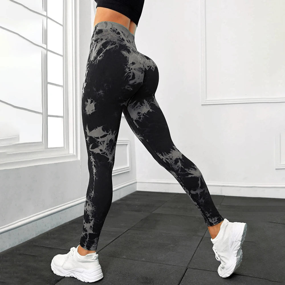 Boho Tie Dye High Waist Knit Elastic Fitness Yoga Tights Butt Lifting Workout Pants for Women