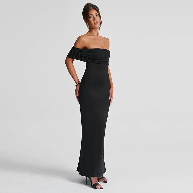 Temperament Slim Strapless Long Dress Women Solid Color Sexy Off-shoulder Backless Package Hip Sleeveless Club Party Dresses