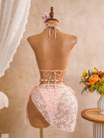 Sexy Mesh Cover Up 3 Piece Bikini Set 2026 Women White Metal Circle Push Up Bra Thong Swimwear Holiday Bathing Suit Swimsuit