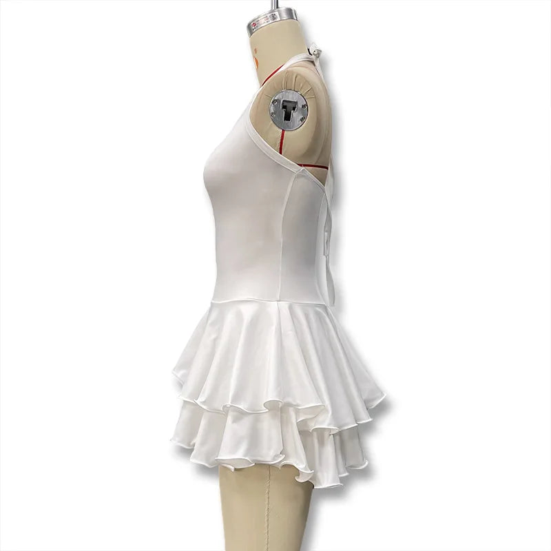 Hot Girl Slim Halter Neck Mini Dress Solid Color V-neck Single-breasted Layered Ruffles Bodycon Short Dresses Fashion Female New