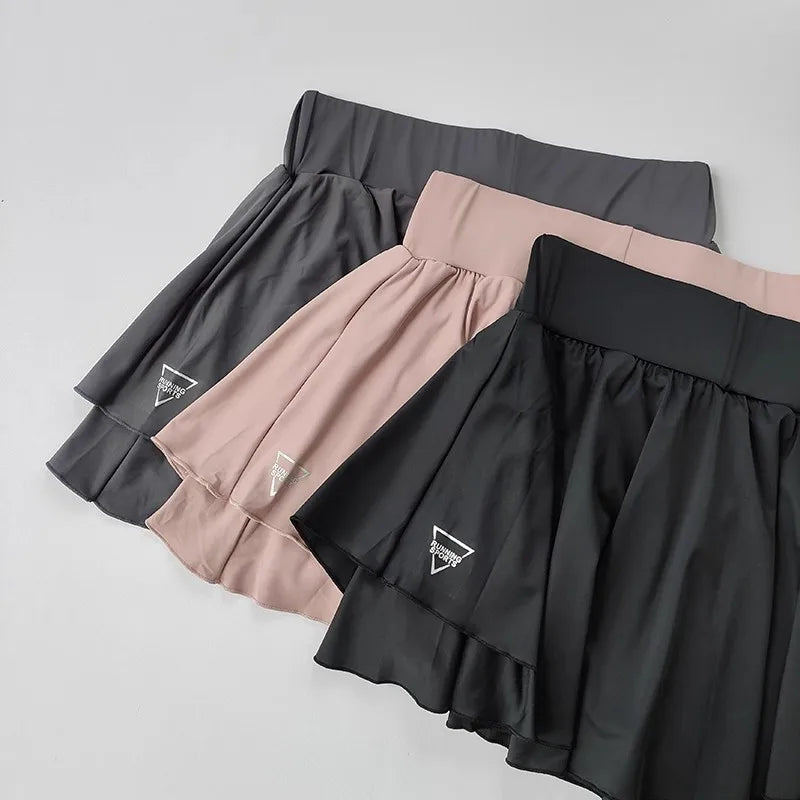 Women's Quick Drying Sports Short Skirt Fake Two-Piece Running Half Skirt Hip Blocking Anti Glare Breathable Tennis Skirt