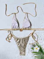 2026 Summer Women's Swimsuit Snake Print Micro Bikini Set Beachwear Sexy Backless Lace-up Swimwear Low Waist Bathing Suits Beach