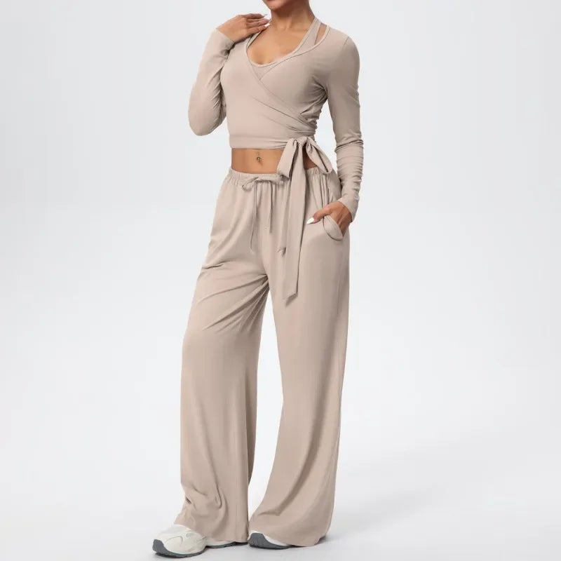 3 Pcs Women's Seamless Yoga Set Sports Fitness Gym Slim-Fit Long Sleeve & Tank Top Suits Workout Running Training Sets