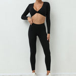 1/2Pcs Pad Long Sleeve Crop Tops Women Gym Yoga Set Sport Gym Scrunch V Back Fitness Leggings Workout Pant Active Suits