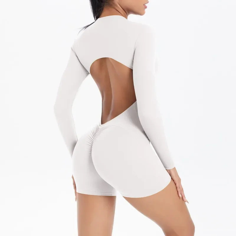 Women's Yoga Jumpsuits Sports Fitness Backless Half Zipper Peach Hip-Lifting Naked Feel Gym Running Workout One-Piece Bodysuits