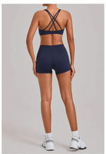 Women's Nude Yoga Sets Sports Cross Beauty Back Bra Hip-lifting Slim Fit Shorts Suits Running Fitness Workout Gym Sets