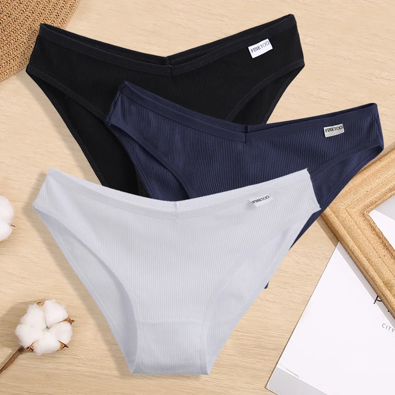 3PCS Women Cotton Panties Female Sexy Intimates Low Rise G-String Thongs Ladies Bikini Girl Solid Color Underwear Soft Lingerie