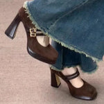 Vintage Thick High Women Mary Jane Shoes Banquet Party Buckle Strap Pumps NewWomen's Elegant Dress Shoes