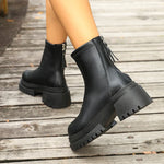 Pu Leather Black Ankle Boots Women Plus Size 42 Back Zipper Platform Boots Woman Streetwear Thick Sole Motorcycle Shoes Female