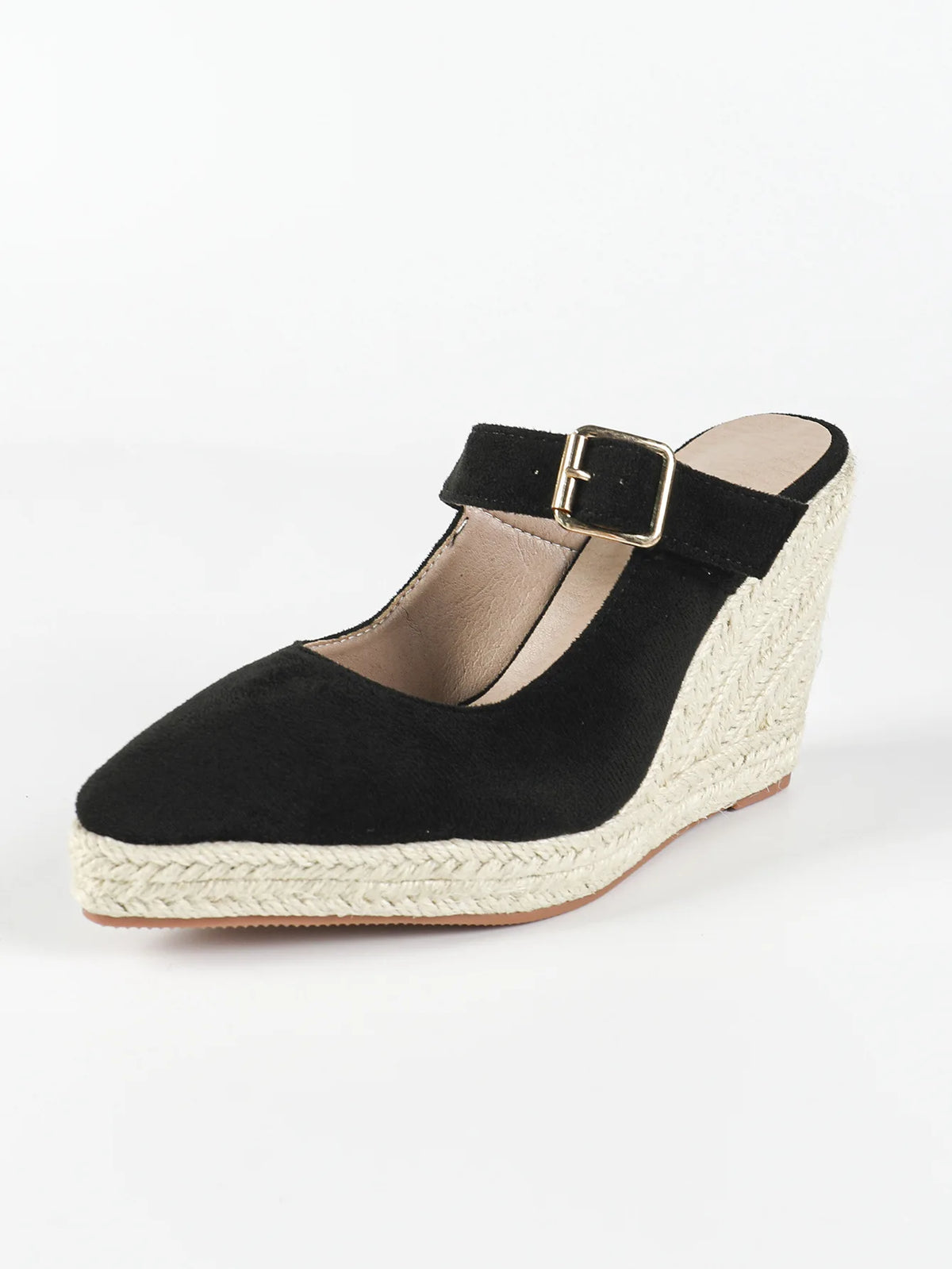 2025 Women's Sandals Spring Pointed Toe Wedge Heel Shoes Thick Soled High Heel Hollow Women's Shoes Straw Hemp