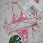 DEKA Shiny Diamond Chain Bikinis Set Mujer Two Pieces Crystal diamond Swimsuit Women Thong Swimwear Sexy Halter Swimsuit