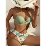 2025 Three Pieces Bikini Set Cover Up Swimwear Women Swimsuit Print Long Sleeve Push Up Bathing Suit Beachwear Swimming Biquini