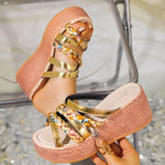 Summer High Heels Large Size Sandals For Women Strap Sloping Heel Thick Soled Roman Sandals