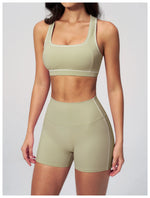 Summer New Color Contrast Yoga Set Women Tight I-shaped Back Sports Bra Versatile Fitness Suit High Waist Shorts Workout Clothes