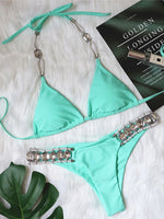 Halter Shiny Crystal Diamond Bikini Women Bandage Swimsuit Female Swimwear Rhinestone Bikini set Brazilian Bathing Suit Swim