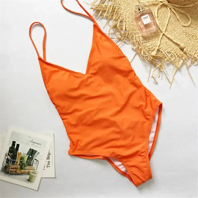 2026 V Neck Scrunch Butt Female Swimwear One Piece Swimsuit Women Backless Monokini Sexy High cut Bathing Suit Swim Bodysuit
