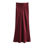 Foridol Autumn Winter Burgundy Satin Skirt Women Party Silk Skirt High Waist Straight Long Faldas Mujer Christmas Skirt