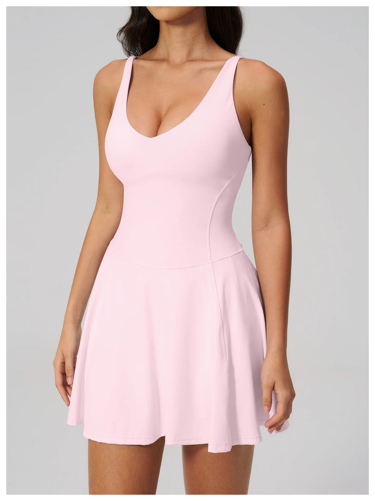 Bodycon Tennis Dress with Shorts Pocket Women Speed Dry Sleeveless V Neck One Piece Sport Outfit Short Dress Fitness Yoga Set
