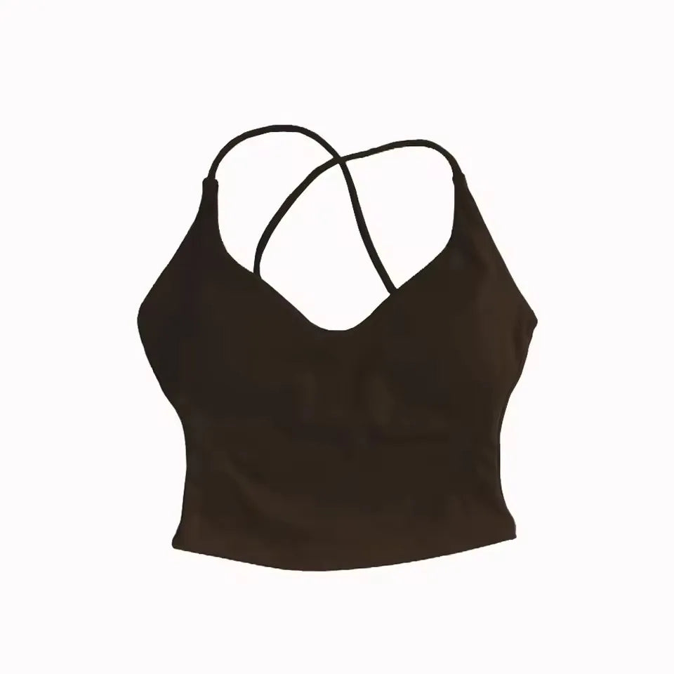 Strappy Gym Top Women Clothes High Support Fitness Tank Top Back Cross Workout Shirts Yoga Tops Running Padded Sports Bra Vest