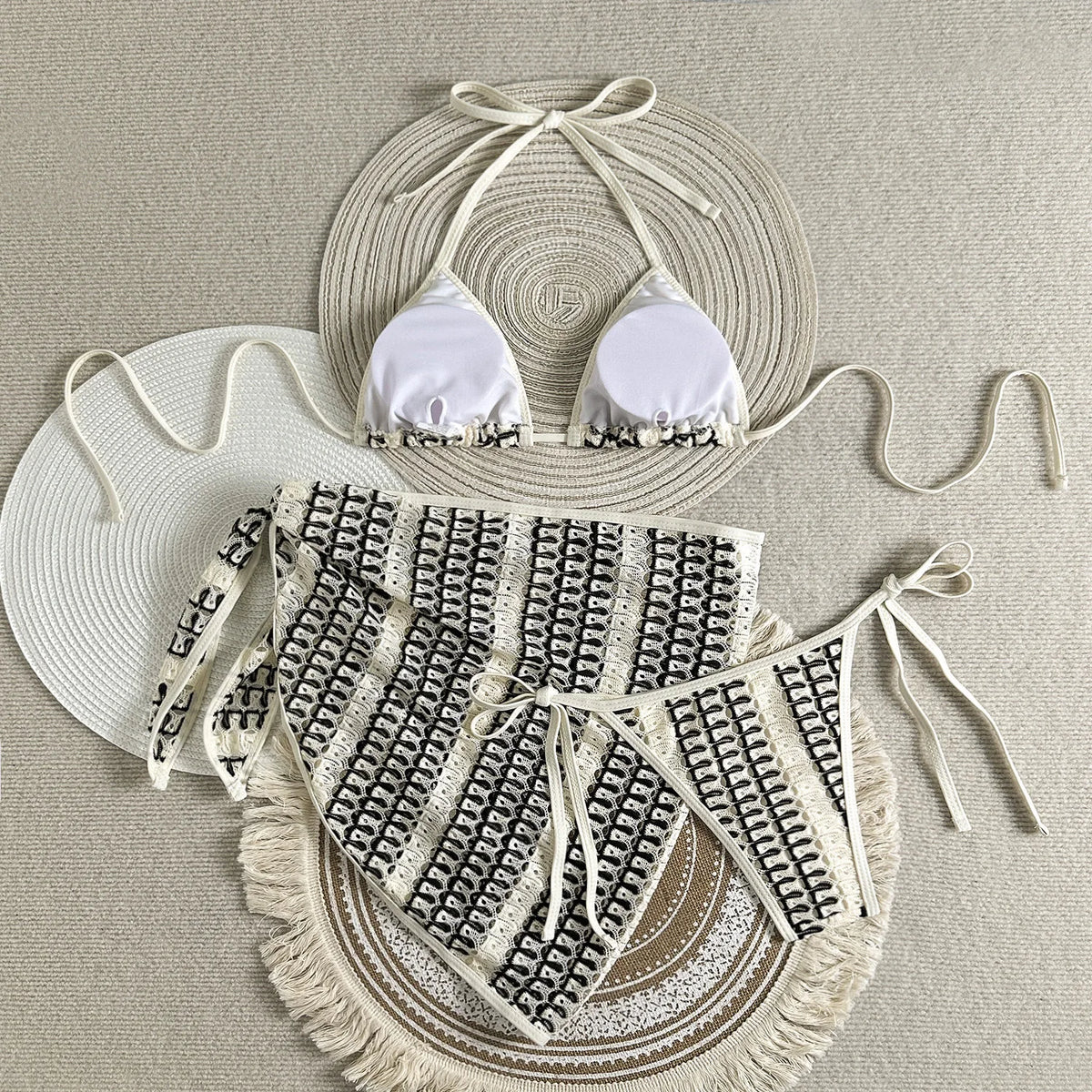 Sexy Colorful Striped Bikini Set Women Push Up Bra Thong Swimsuit 2026 Summer Bathing Suit Beach Mesh Cover Up 3 Piece Swimwear